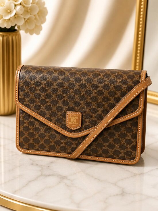 Celine Handbags - Authentic Vintage Celine Macadam Envelope Crossbody Bag Brown PVC Leather Trim